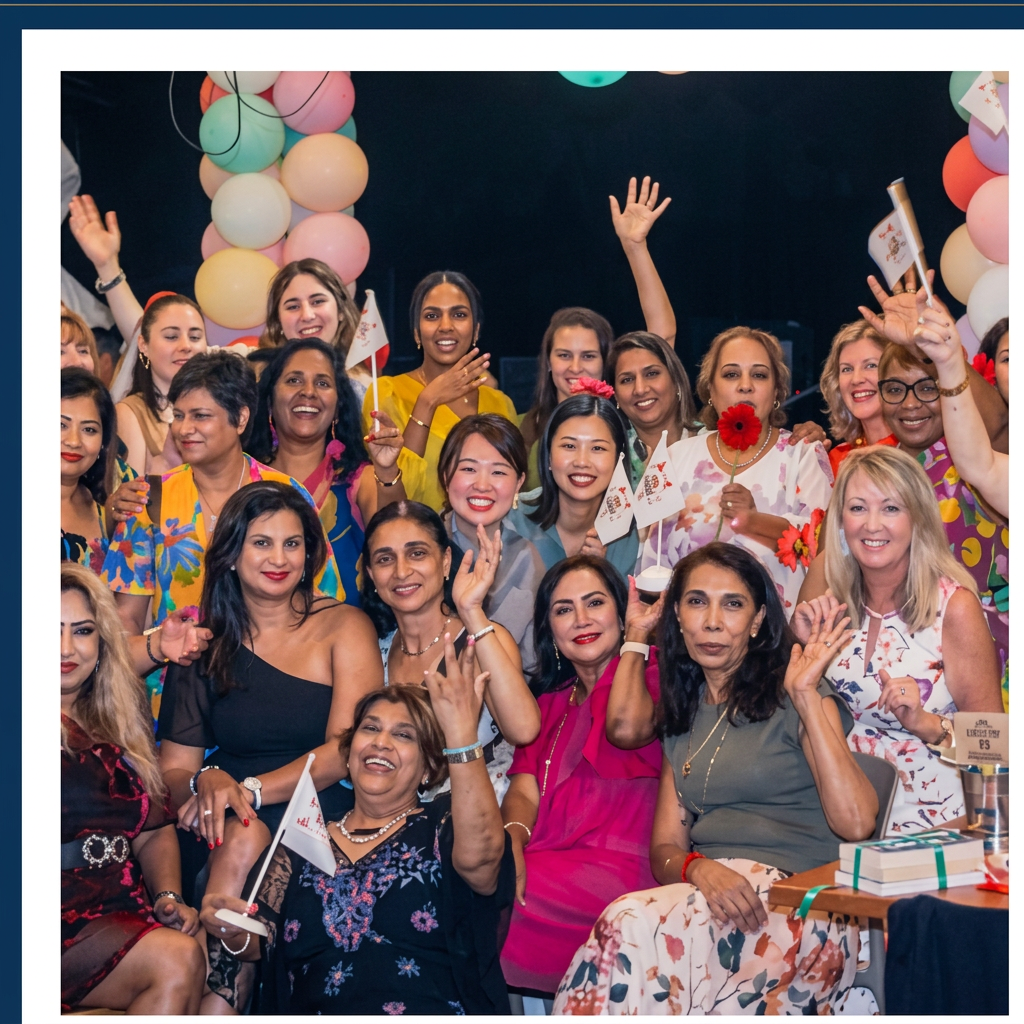 Illustration of IWC Durban members toasting at the ninth birthday celebration at Urban 68, La Lucia